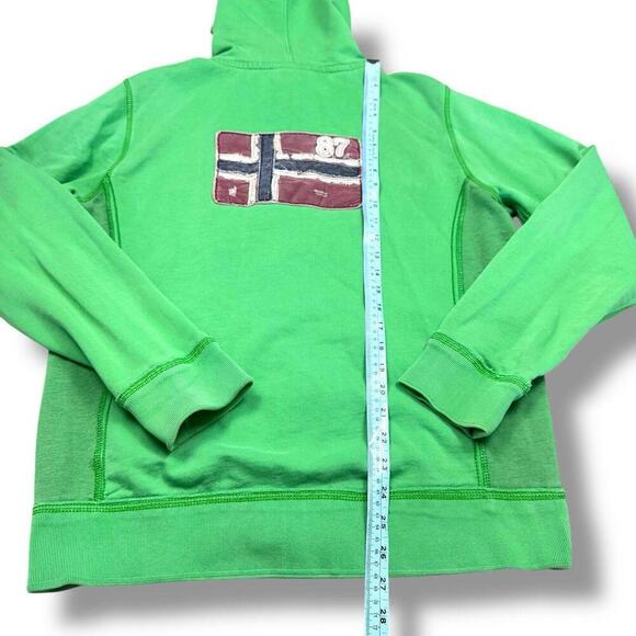 NAPAPIJRI Y2K Hoodie Men Size L Green Flag Patch Full Zip Fleece Norway 2000s - Picture 11 of 12